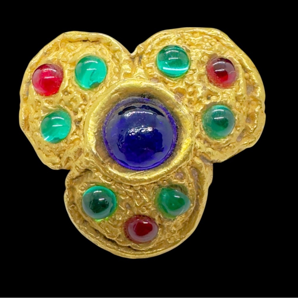 Vintage Made In Italy Sculptural Multicolored Glass Cabochon Brooch